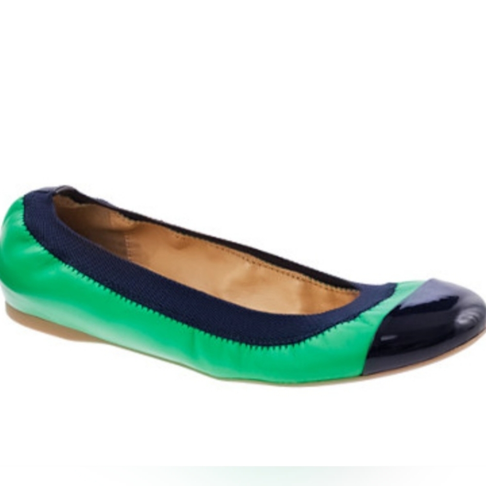 J. CREW Mila Cap Toe Stylish Green and Black Women's Flats